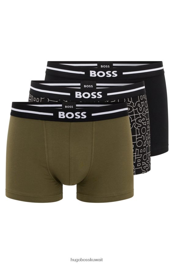 4TFNJN1289 منقوشة Hugo Boss حزمة من ثلاثة سراويل داخلية من القطن المطاطي مع أحزمة خصر منقوشة بشعار Hugo