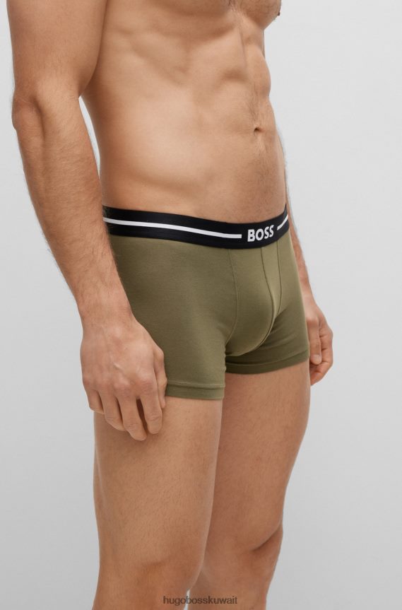 4TFNJN1289 منقوشة Hugo Boss حزمة من ثلاثة سراويل داخلية من القطن المطاطي مع أحزمة خصر منقوشة بشعار Hugo