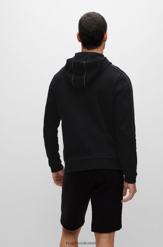 4TFNJN1290 أسود Hugo Boss هوديي من مزيج القطن باللون الأسود مع شعار منحني وأعمال فنية شبكية