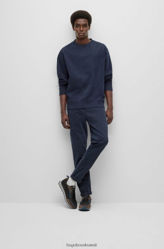 4TFNJN1291 أزرق غامق Hugo Boss بنطال بقصّة مدببة من نسيج التويل المطاطي مع حلقتين مزدوجتين باللون الأزرق الداكن