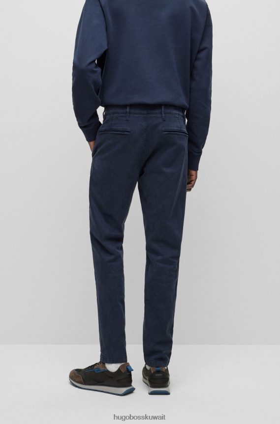 4TFNJN1291 أزرق غامق Hugo Boss بنطال بقصّة مدببة من نسيج التويل المطاطي مع حلقتين مزدوجتين باللون الأزرق الداكن