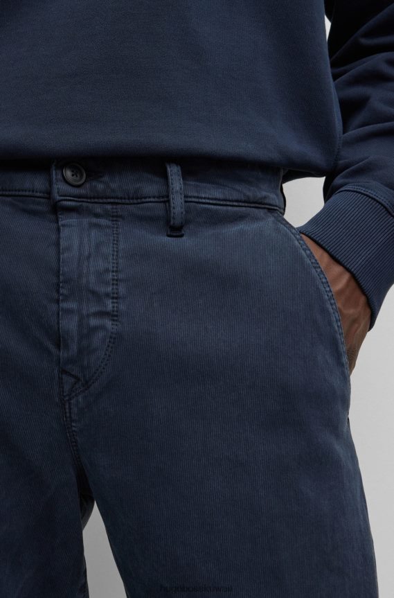 4TFNJN1291 أزرق غامق Hugo Boss بنطال بقصّة مدببة من نسيج التويل المطاطي مع حلقتين مزدوجتين باللون الأزرق الداكن