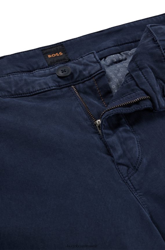 4TFNJN1291 أزرق غامق Hugo Boss بنطال بقصّة مدببة من نسيج التويل المطاطي مع حلقتين مزدوجتين باللون الأزرق الداكن