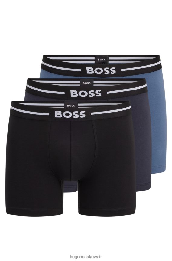 4TFNJN1294 منقوشة Hugo Boss Hugo مجموعة من ثلاث سراويل داخلية من القطن المطاطي مع أحزمة خصر تحمل شعار الماركة