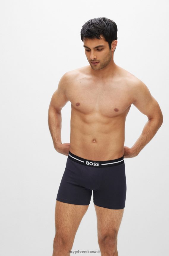 4TFNJN1294 منقوشة Hugo Boss Hugo مجموعة من ثلاث سراويل داخلية من القطن المطاطي مع أحزمة خصر تحمل شعار الماركة