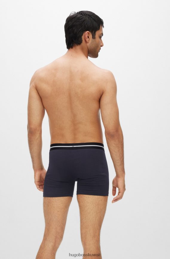 4TFNJN1294 منقوشة Hugo Boss Hugo مجموعة من ثلاث سراويل داخلية من القطن المطاطي مع أحزمة خصر تحمل شعار الماركة