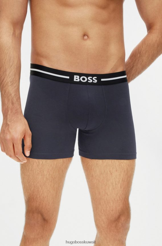 4TFNJN1294 منقوشة Hugo Boss Hugo مجموعة من ثلاث سراويل داخلية من القطن المطاطي مع أحزمة خصر تحمل شعار الماركة