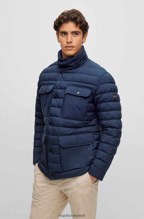 4TFNJN1295 أزرق غامق Hugo Boss سترة مقاومة للماء مع شعار هوغو باللون الأزرق الداكن