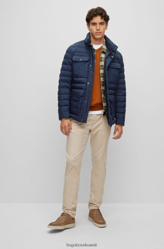 4TFNJN1295 أزرق غامق Hugo Boss سترة مقاومة للماء مع شعار هوغو باللون الأزرق الداكن
