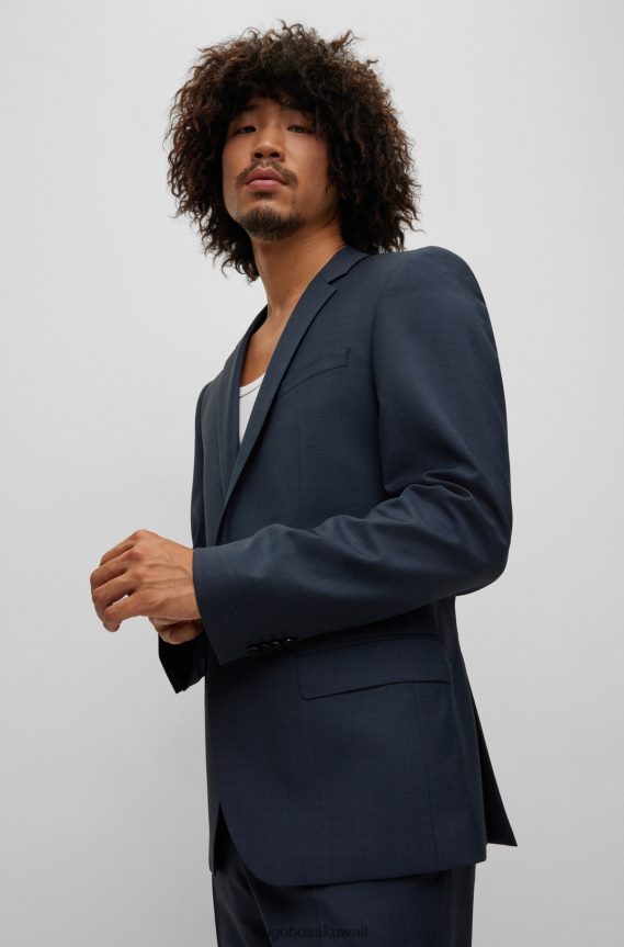 4TFNJN1296 أزرق غامق Hugo Boss بدلة ضيقة من مزيج هوغو من الصوف المطاطي باللون الأزرق الداكن