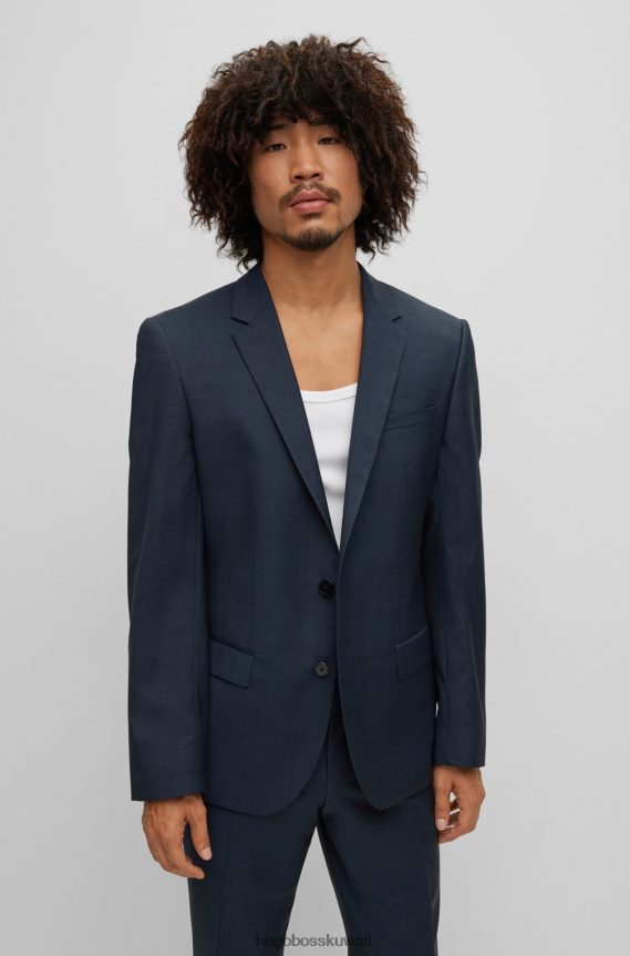 4TFNJN1296 أزرق غامق Hugo Boss بدلة ضيقة من مزيج هوغو من الصوف المطاطي باللون الأزرق الداكن