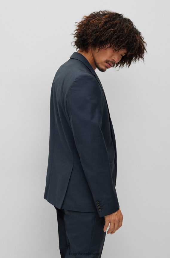 4TFNJN1296 أزرق غامق Hugo Boss بدلة ضيقة من مزيج هوغو من الصوف المطاطي باللون الأزرق الداكن