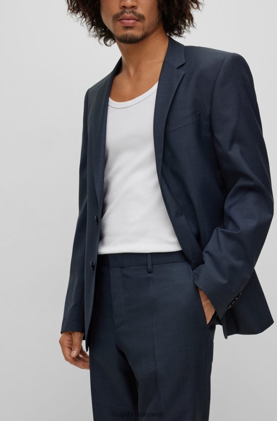 4TFNJN1296 أزرق غامق Hugo Boss بدلة ضيقة من مزيج هوغو من الصوف المطاطي باللون الأزرق الداكن