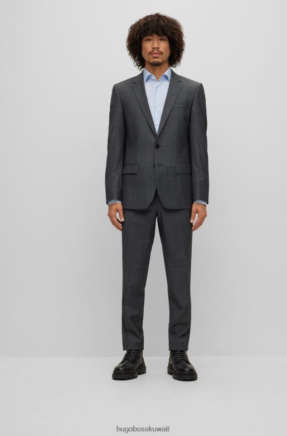 4TFNJN1297 الرمادي الداكن Hugo Boss بدلة ضيقة من مزيج الصوف المطاطي هوغو باللون الرمادي الداكن