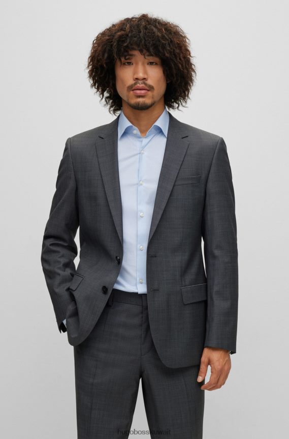 4TFNJN1297 الرمادي الداكن Hugo Boss بدلة ضيقة من مزيج الصوف المطاطي هوغو باللون الرمادي الداكن