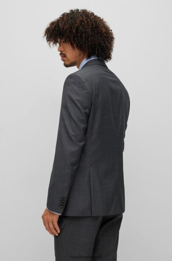 4TFNJN1297 الرمادي الداكن Hugo Boss بدلة ضيقة من مزيج الصوف المطاطي هوغو باللون الرمادي الداكن