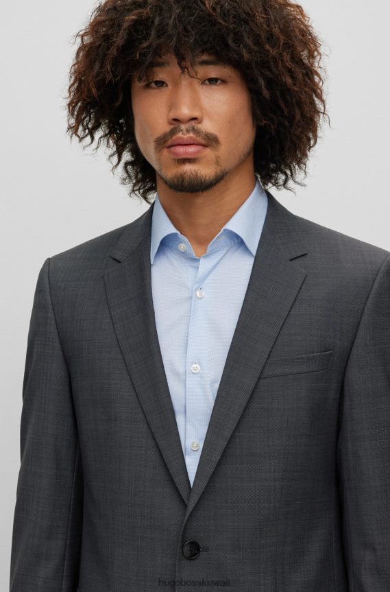 4TFNJN1297 الرمادي الداكن Hugo Boss بدلة ضيقة من مزيج الصوف المطاطي هوغو باللون الرمادي الداكن