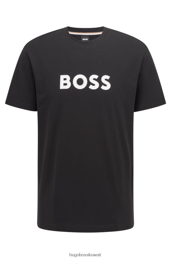 4TFNJN1298 أسود Hugo Boss تيشيرت هوغو أسود بقصة مريحة بعامل حماية من الأشعة فوق البنفسجية 50+، مصنوع من القطن مع شعار
