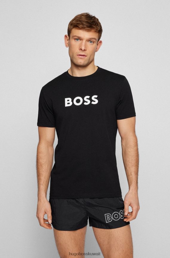 4TFNJN1298 أسود Hugo Boss تيشيرت هوغو أسود بقصة مريحة بعامل حماية من الأشعة فوق البنفسجية 50+، مصنوع من القطن مع شعار