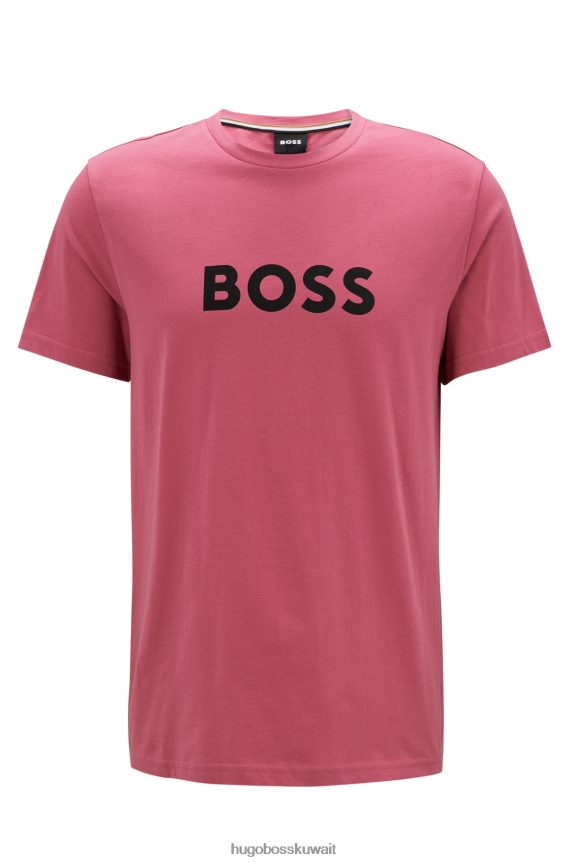 4TFNJN1300 وردي فاتح Hugo Boss تيشيرت Hugo المريح بعامل حماية من الأشعة فوق البنفسجية 50+ مصنوع من القطن مع شعار باللون الوردي الفاتح