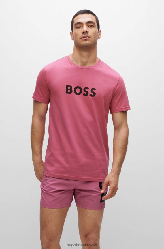 4TFNJN1300 وردي فاتح Hugo Boss تيشيرت Hugo المريح بعامل حماية من الأشعة فوق البنفسجية 50+ مصنوع من القطن مع شعار باللون الوردي الفاتح