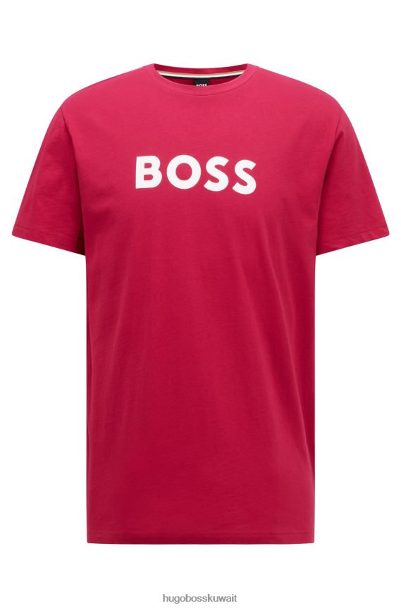 4TFNJN1301 لون القرنفل Hugo Boss تي شيرت مريح بعامل حماية من الأشعة فوق البنفسجية 50+ مصنوع من القطن مع شعار Hugo باللون الوردي