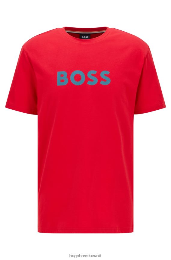 4TFNJN1302 أحمر Hugo Boss تيشيرت أحمر بقصة مريحة بعامل حماية من الأشعة فوق البنفسجية 50+، مصنوع من القطن مع شعار Hugo