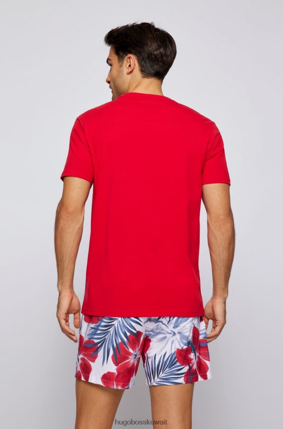 4TFNJN1302 أحمر Hugo Boss تيشيرت أحمر بقصة مريحة بعامل حماية من الأشعة فوق البنفسجية 50+، مصنوع من القطن مع شعار Hugo