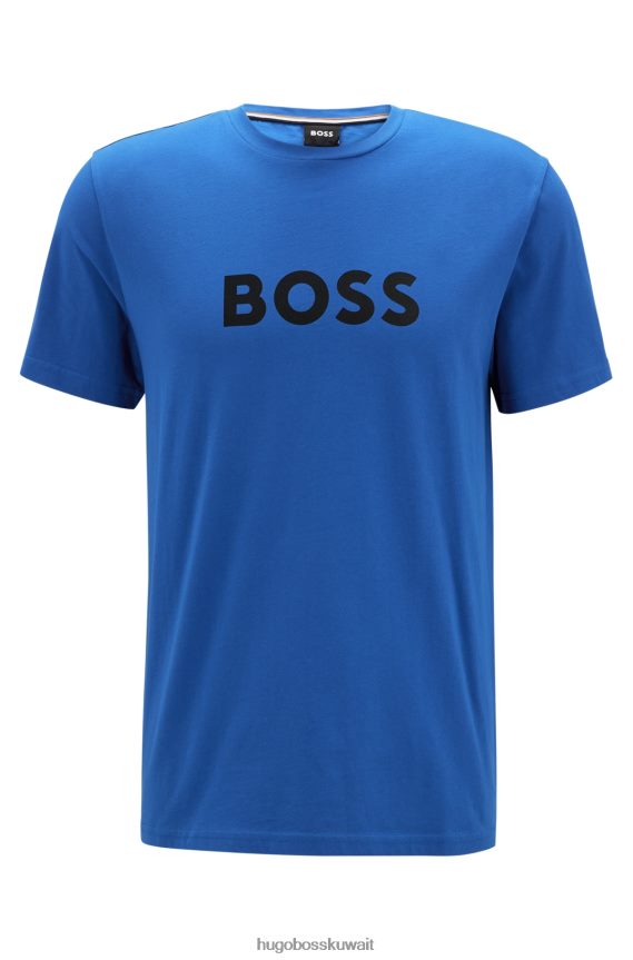 4TFNJN1304 أزرق Hugo Boss تيشيرت هوغو أزرق بقصة مريحة بعامل حماية من الأشعة فوق البنفسجية 50+، مصنوع من القطن مع شعار