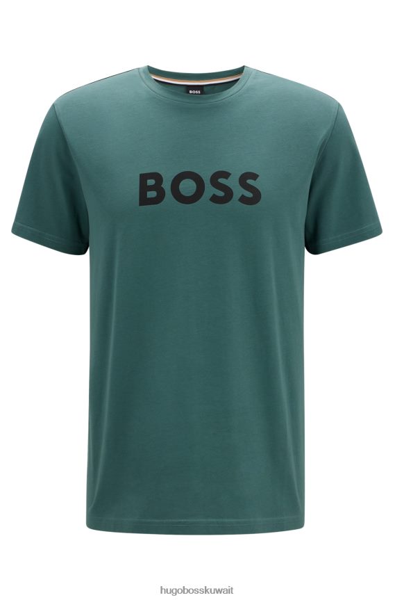 4TFNJN1306 أخضر Hugo Boss تيشيرت Hugo المريح بعامل حماية من الأشعة فوق البنفسجية 50+ مصنوع من القطن مع شعار باللون الأخضر