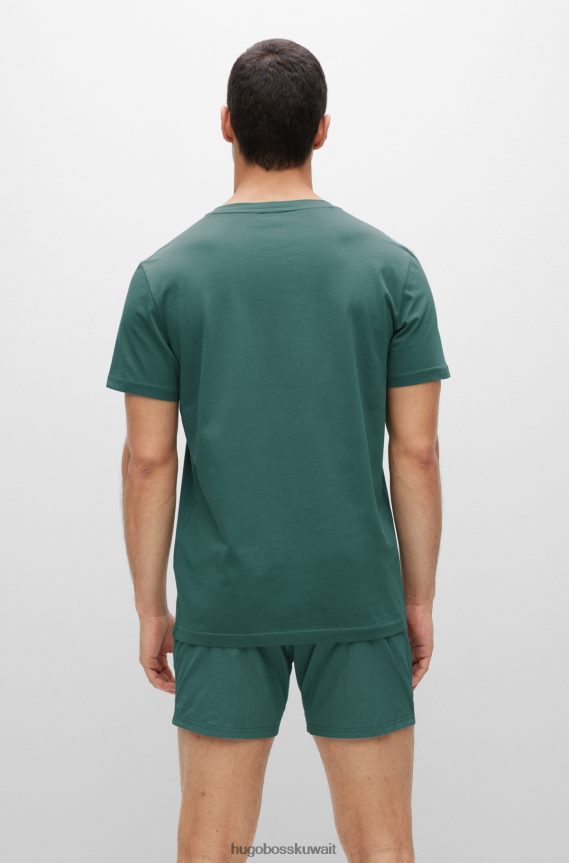 4TFNJN1306 أخضر Hugo Boss تيشيرت Hugo المريح بعامل حماية من الأشعة فوق البنفسجية 50+ مصنوع من القطن مع شعار باللون الأخضر