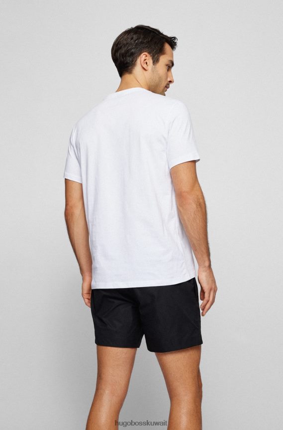 4TFNJN1308 أبيض Hugo Boss تي شيرت أبيض مريح بعامل حماية من الأشعة فوق البنفسجية 50+ مصنوع من القطن مع شعار Hugo