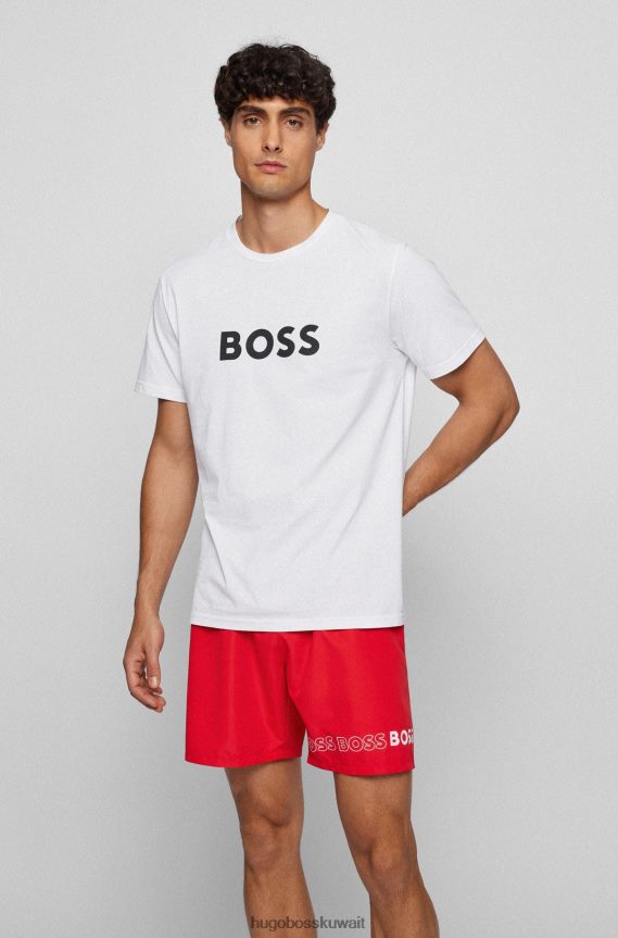 4TFNJN1309 أبيض Hugo Boss تيشيرت مريح بعامل حماية من الأشعة فوق البنفسجية 50+ مصنوع من القطن مع شعار هوغو باللون الأبيض