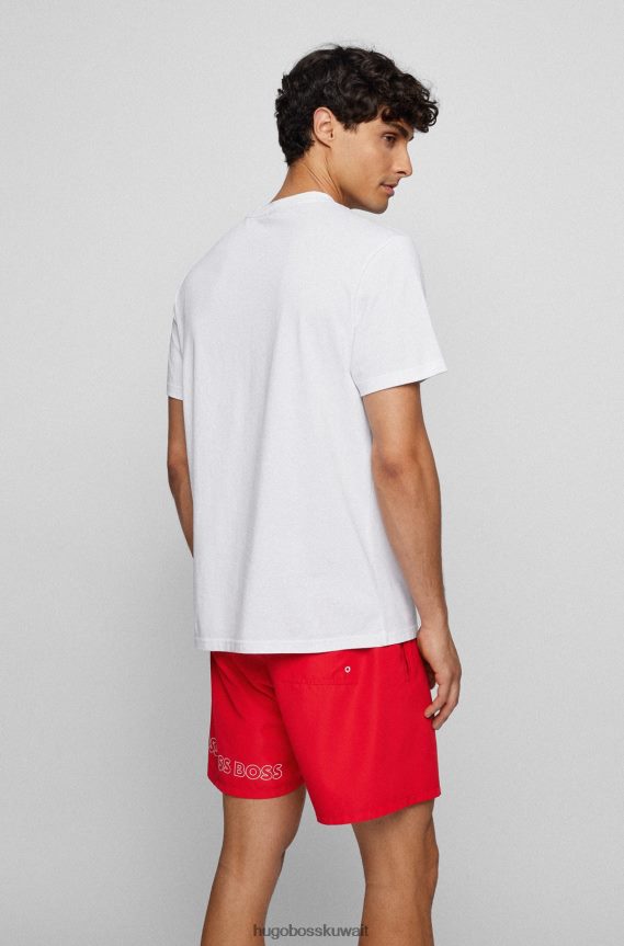 4TFNJN1309 أبيض Hugo Boss تيشيرت مريح بعامل حماية من الأشعة فوق البنفسجية 50+ مصنوع من القطن مع شعار هوغو باللون الأبيض