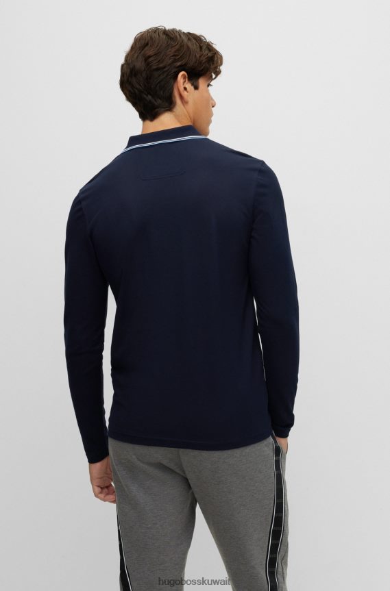 4TFNJN1310 أزرق غامق Hugo Boss قميص بولو هوغو أزرق داكن بأكمام طويلة وقصة ضيقة مع تفاصيل الشعار