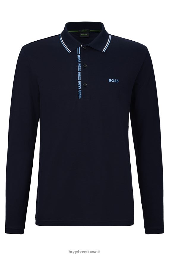 4TFNJN1310 أزرق غامق Hugo Boss قميص بولو هوغو أزرق داكن بأكمام طويلة وقصة ضيقة مع تفاصيل الشعار