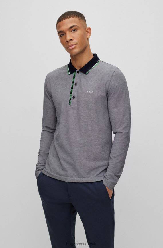 4TFNJN1311 أزرق غامق Hugo Boss هوغو قميص بولو أزرق داكن بأكمام طويلة وقصة ضيقة مع تفاصيل الشعار