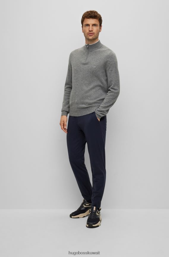 4TFNJN1315 فضة Hugo Boss سترة بسحاب من الصوف البكر مع شعار مطرز باللون الفضي