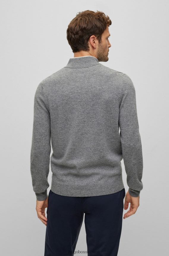 4TFNJN1315 فضة Hugo Boss سترة بسحاب من الصوف البكر مع شعار مطرز باللون الفضي