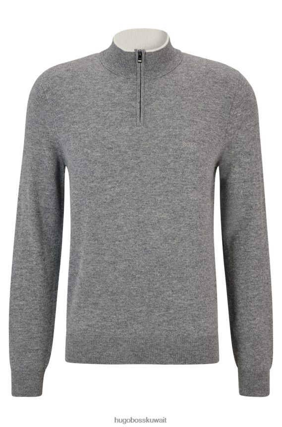 4TFNJN1315 فضة Hugo Boss سترة بسحاب من الصوف البكر مع شعار مطرز باللون الفضي