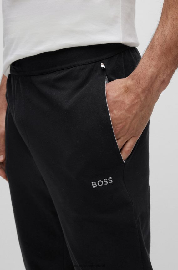 4TFNJN1318 أسود Hugo Boss بدلة رياضية سوداء من القطن المطاطي من Hugo مع شعار مطرز
