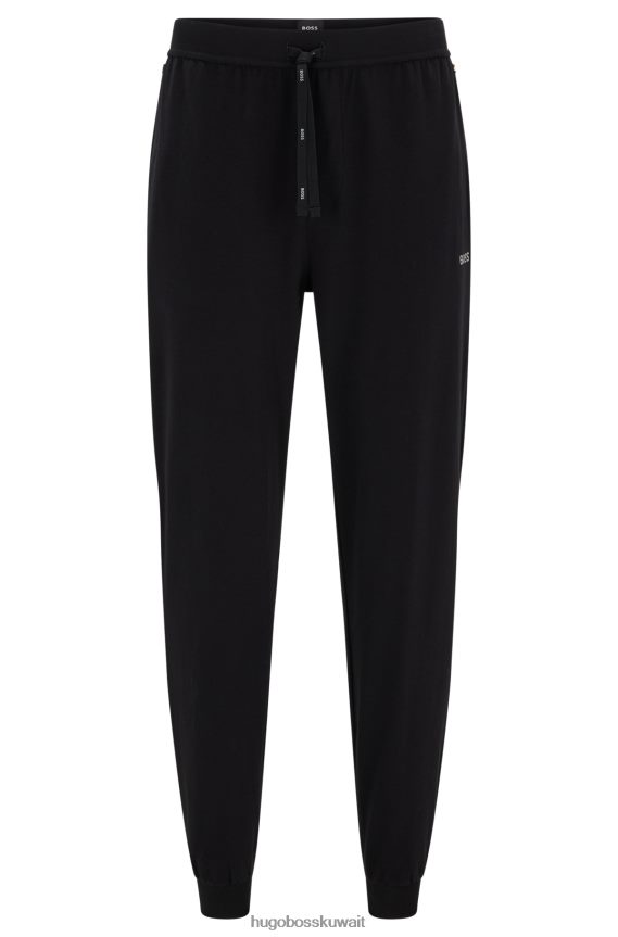 4TFNJN1318 أسود Hugo Boss بدلة رياضية سوداء من القطن المطاطي من Hugo مع شعار مطرز