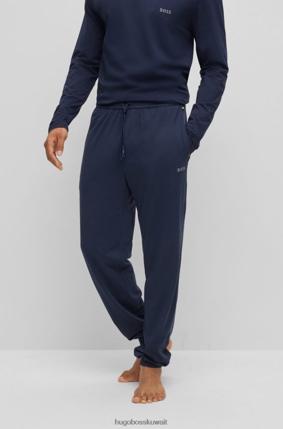 4TFNJN1319 أزرق غامق Hugo Boss بدلة رياضية من القطن المطاطي مع شعار مطرز باللون الأزرق الداكن