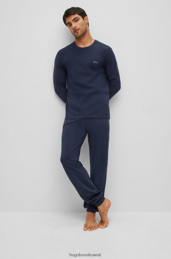 4TFNJN1319 أزرق غامق Hugo Boss بدلة رياضية من القطن المطاطي مع شعار مطرز باللون الأزرق الداكن