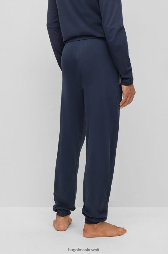 4TFNJN1319 أزرق غامق Hugo Boss بدلة رياضية من القطن المطاطي مع شعار مطرز باللون الأزرق الداكن