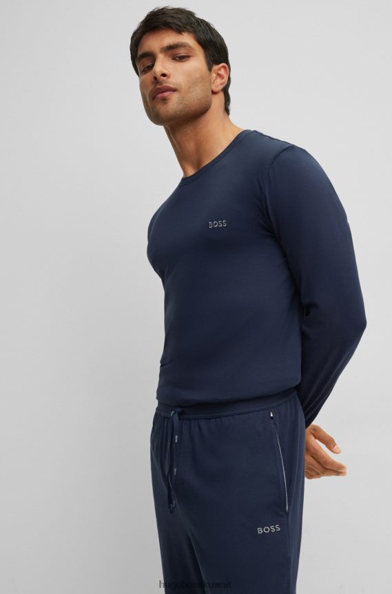 4TFNJN1319 أزرق غامق Hugo Boss بدلة رياضية من القطن المطاطي مع شعار مطرز باللون الأزرق الداكن