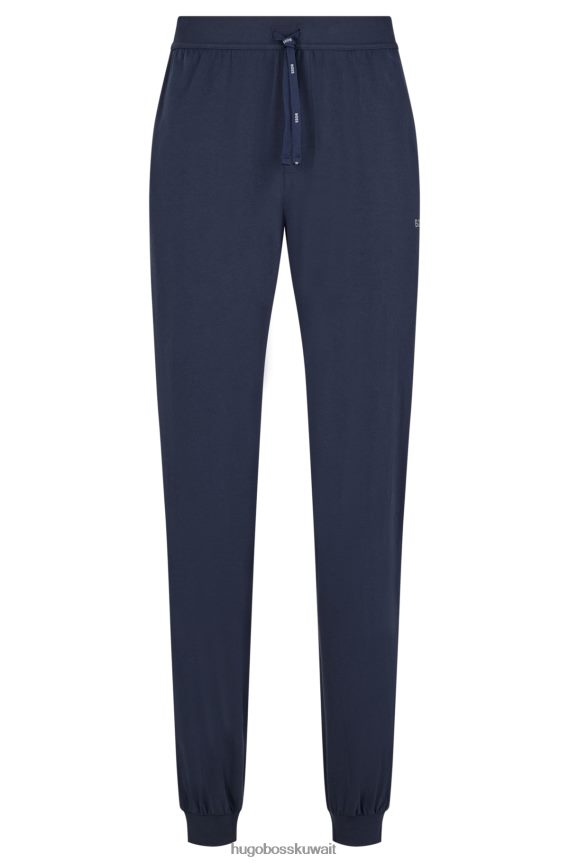4TFNJN1319 أزرق غامق Hugo Boss بدلة رياضية من القطن المطاطي مع شعار مطرز باللون الأزرق الداكن