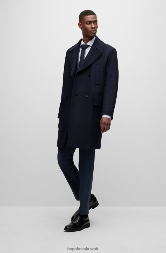 4TFNJN1321 أزرق غامق Hugo Boss معطف مريح مزدوج الصدر من مزيج الصوف هوغو باللون الأزرق الداكن