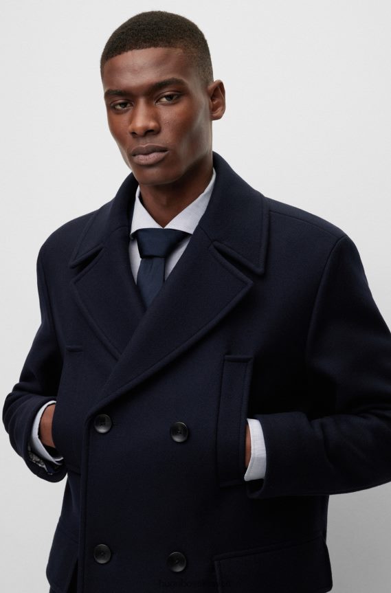 4TFNJN1321 أزرق غامق Hugo Boss معطف مريح مزدوج الصدر من مزيج الصوف هوغو باللون الأزرق الداكن