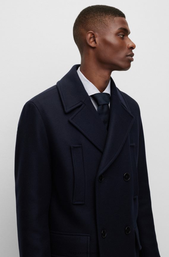 4TFNJN1321 أزرق غامق Hugo Boss معطف مريح مزدوج الصدر من مزيج الصوف هوغو باللون الأزرق الداكن
